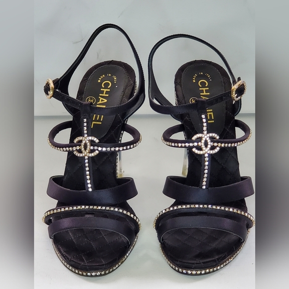 RARE Classic Authentic Chanel G29635 Strass CC Clear Heel Sandals - EU 39/US 8.5 - Picture 2 of 9